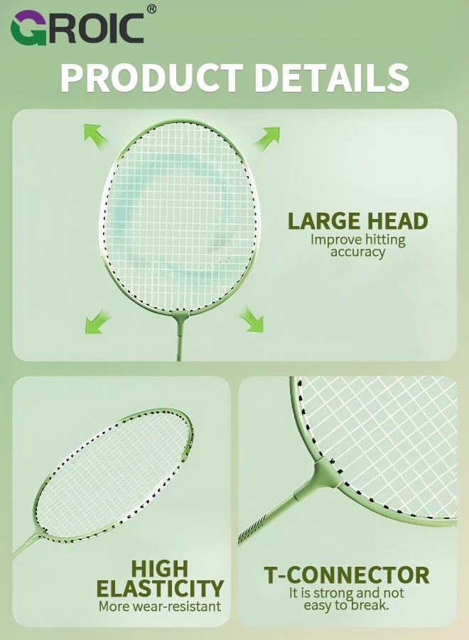 GROIC مجموعة مضارب كرة الريشة، تشمل 2 مضرب، 3 كرات، 1 حقيبة حمل، مصنوعة من ألياف الكربون وسبائك الحديد، خفيفة الوزن وأداء عالي للرياضة، التدريب والترفيه، مضرب كرة الريشة - Image 4